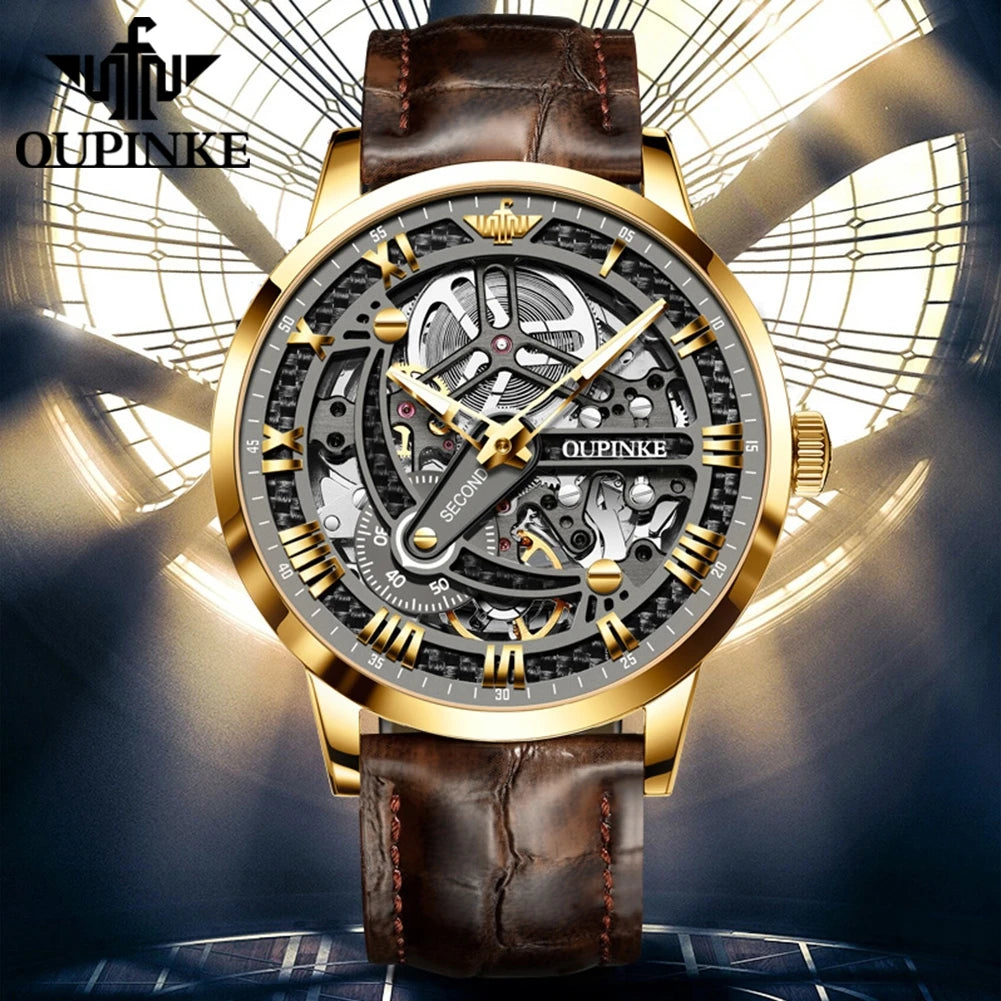 OUPINKE 3173 Luxury Skeleton Watch for Men