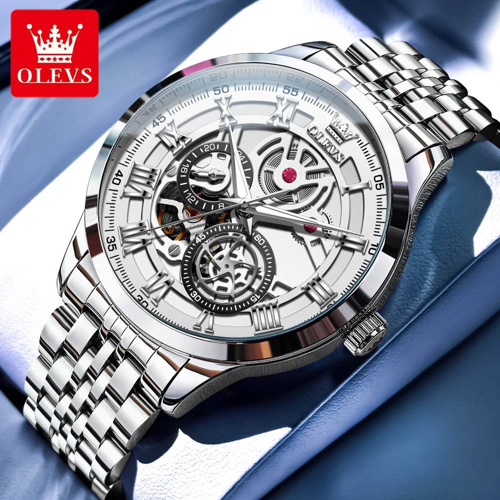 OLEVS Luxury Skeleton Watch for Men