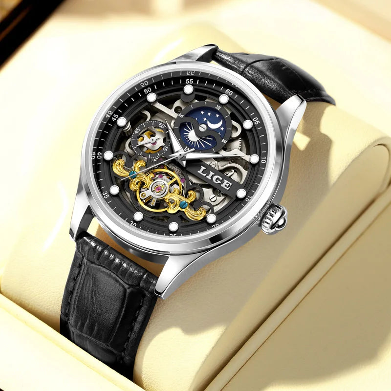 LIGE Tourbillon Skeleton Watch for Men