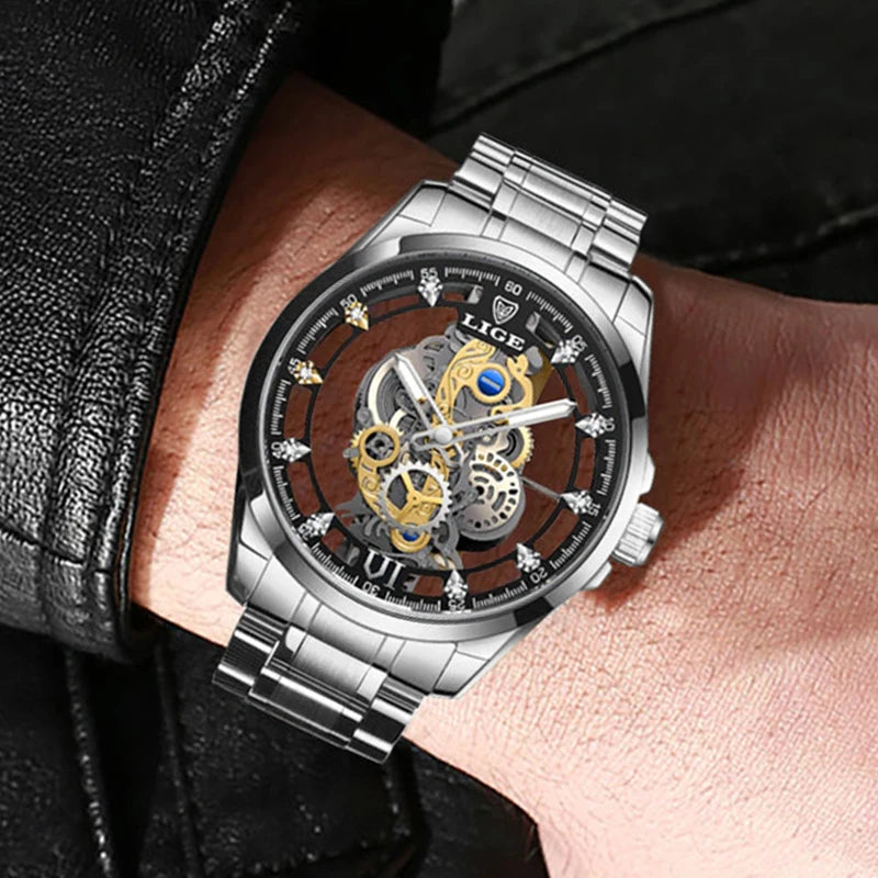 LIGE Luxury Skeleton Men's Watch – Premium Quartz Wristwatch