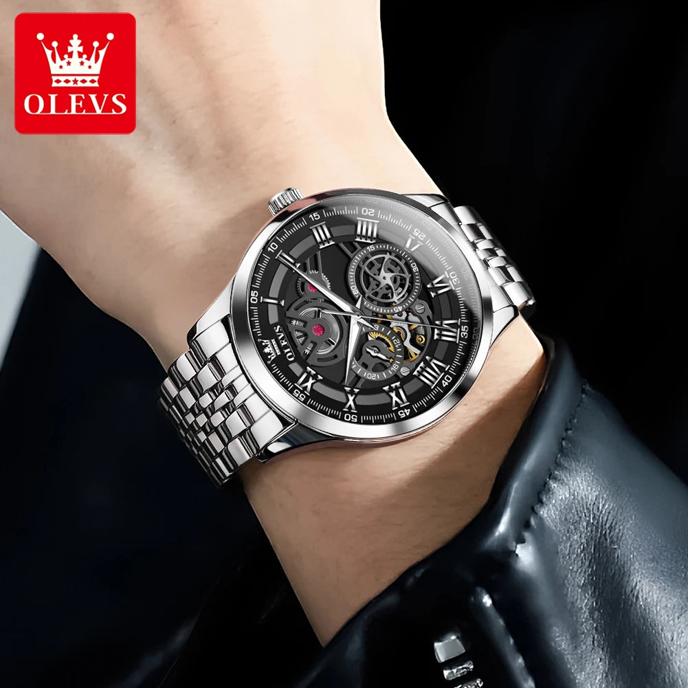 OLEVS Luxury Skeleton Watch for Men