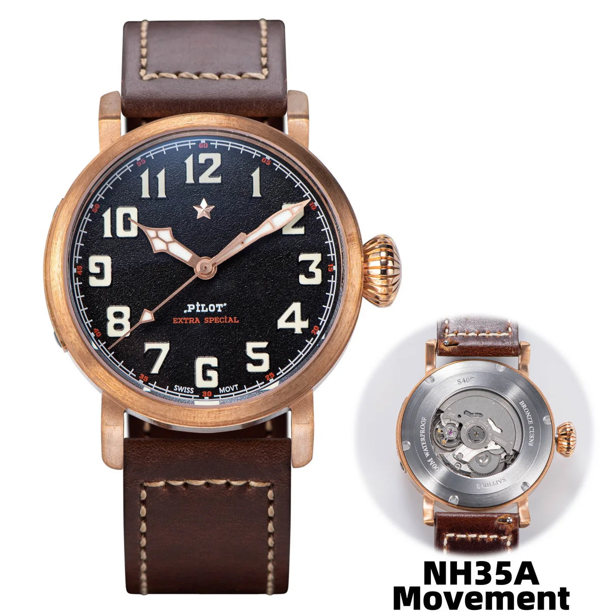 Bronze Skeleton Pilot Watch for Men
