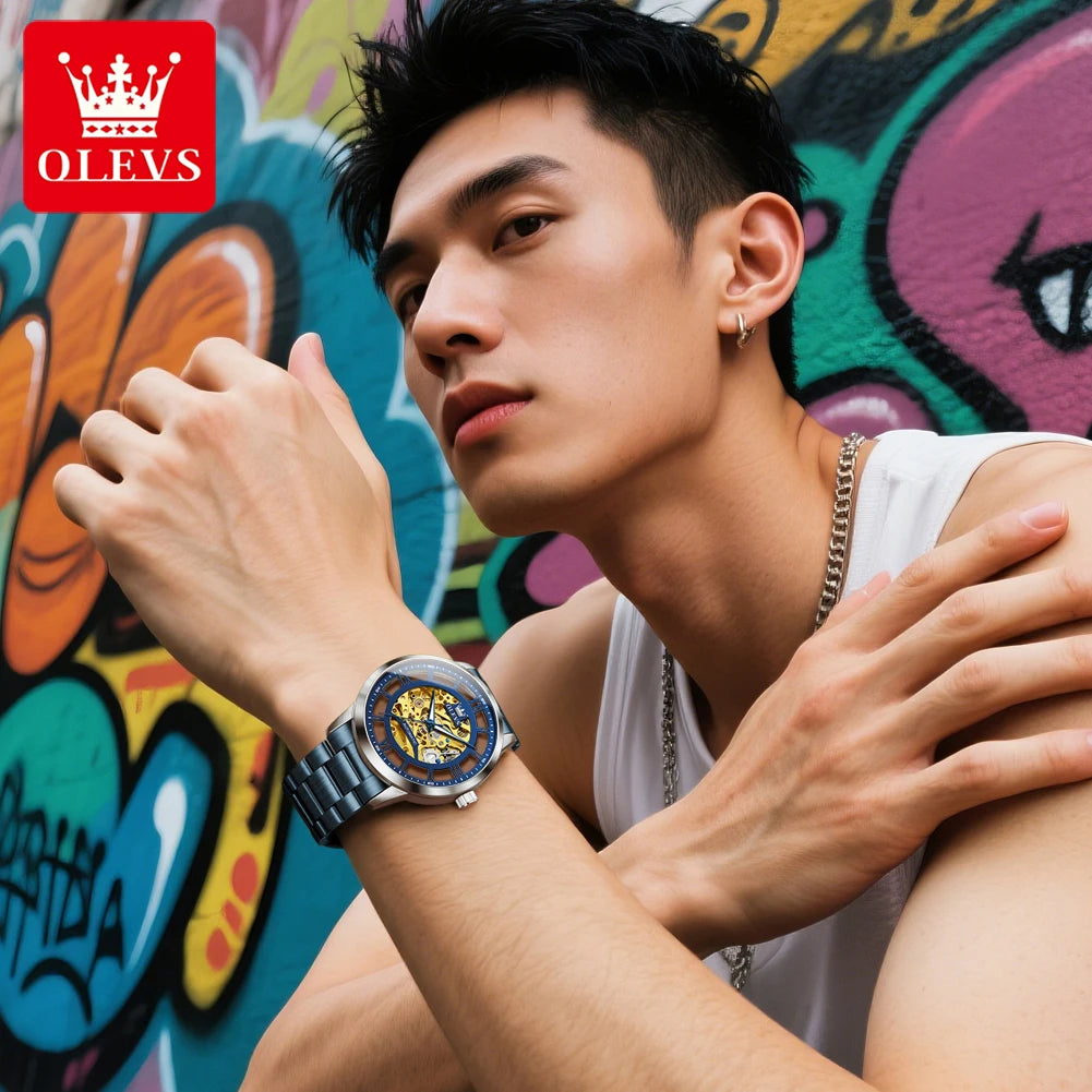 OLEVS 6728 Luxury Skeleton Watch for Men