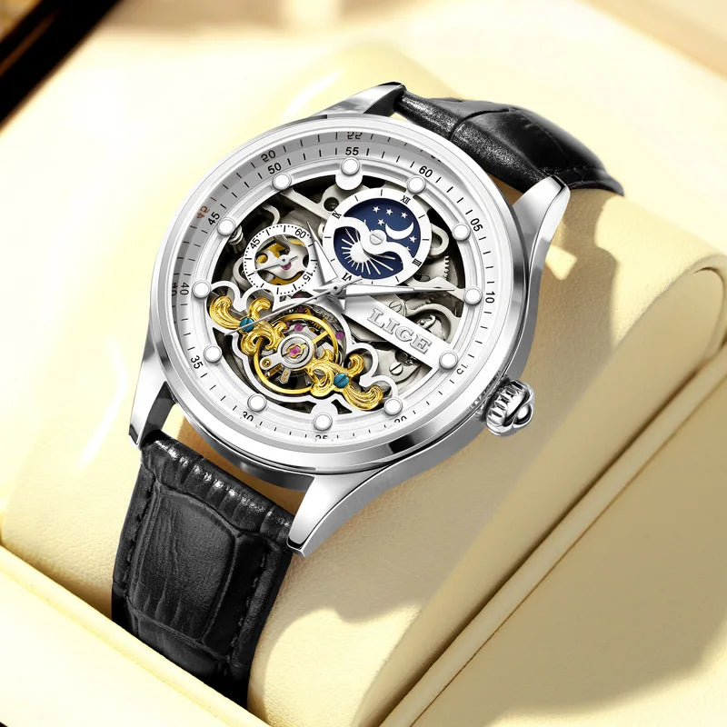 LIGE Tourbillon Skeleton Watch for Men
