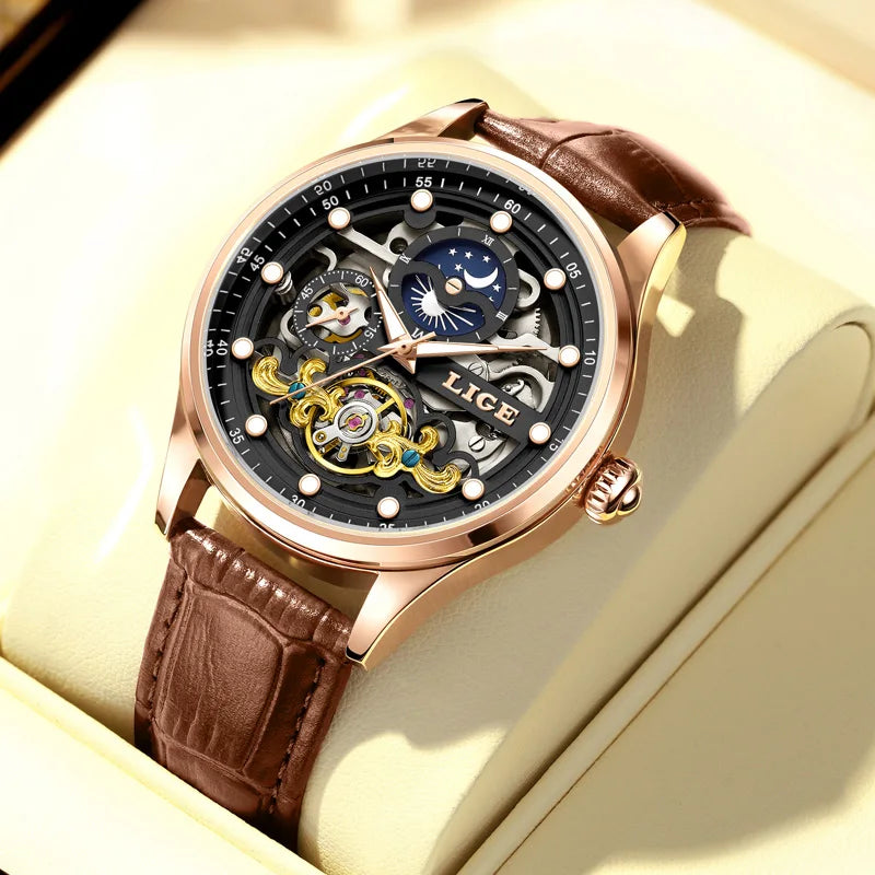 LIGE Tourbillon Skeleton Watch for Men