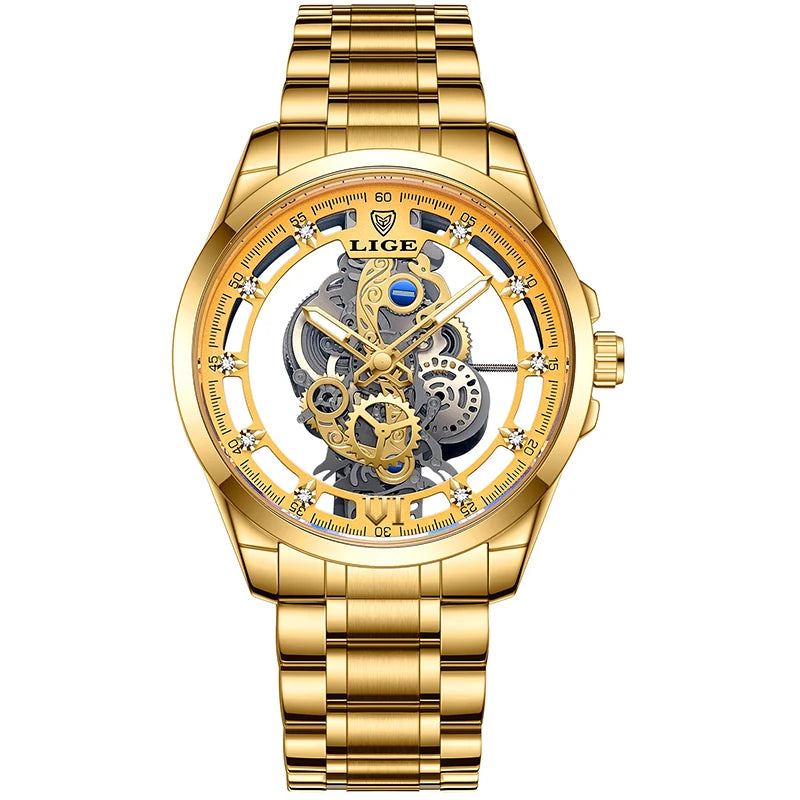 LIGE Luxury Skeleton Men's Watch – Premium Quartz Wristwatch