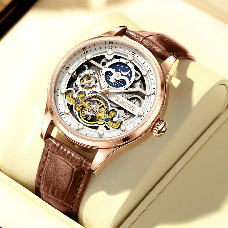 LIGE Tourbillon Skeleton Watch for Men