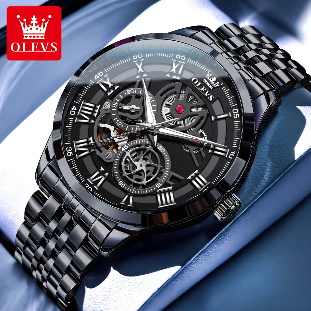 OLEVS Luxury Skeleton Watch for Men