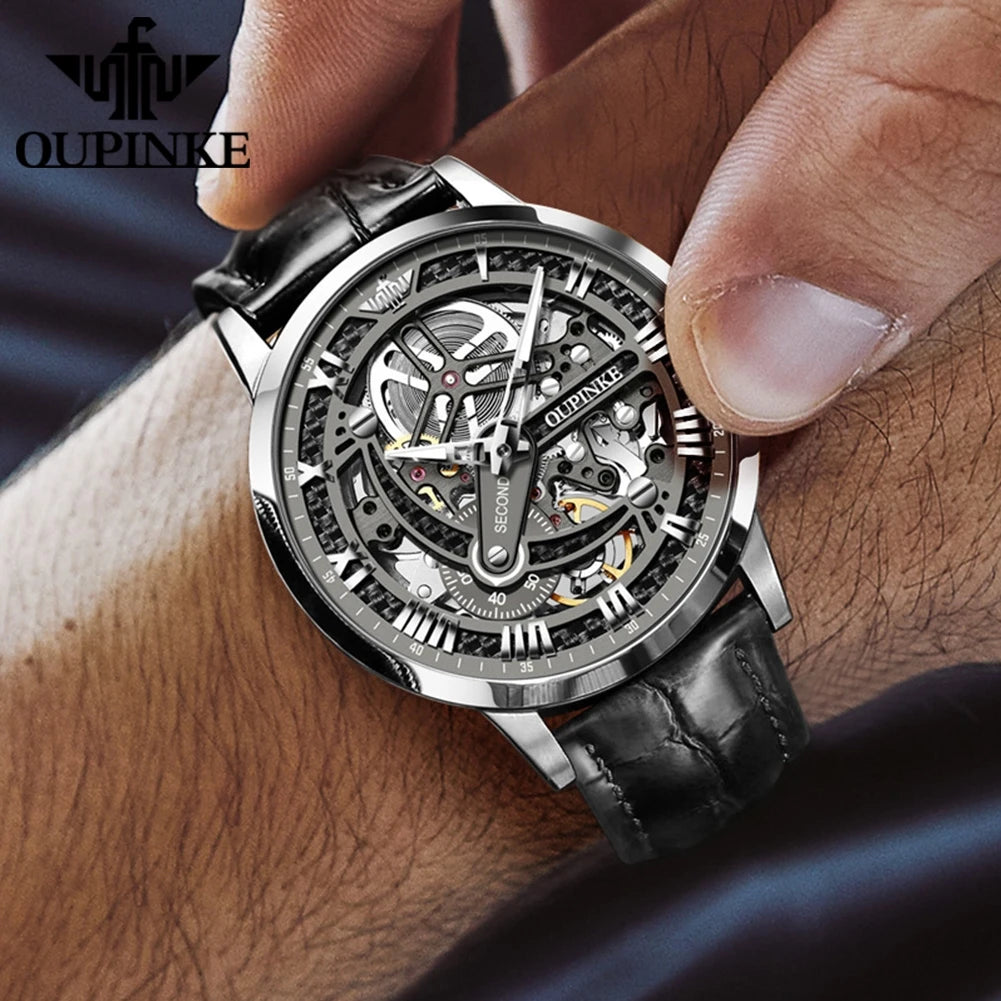OUPINKE 3173 Luxury Skeleton Watch for Men