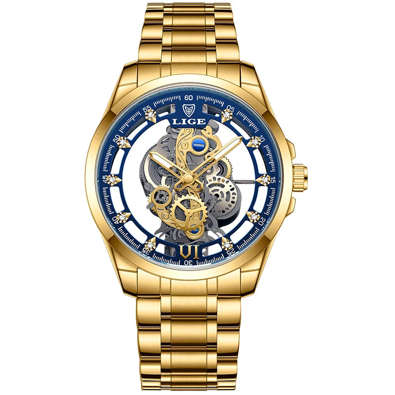 LIGE Luxury Skeleton Men's Watch – Premium Quartz Wristwatch