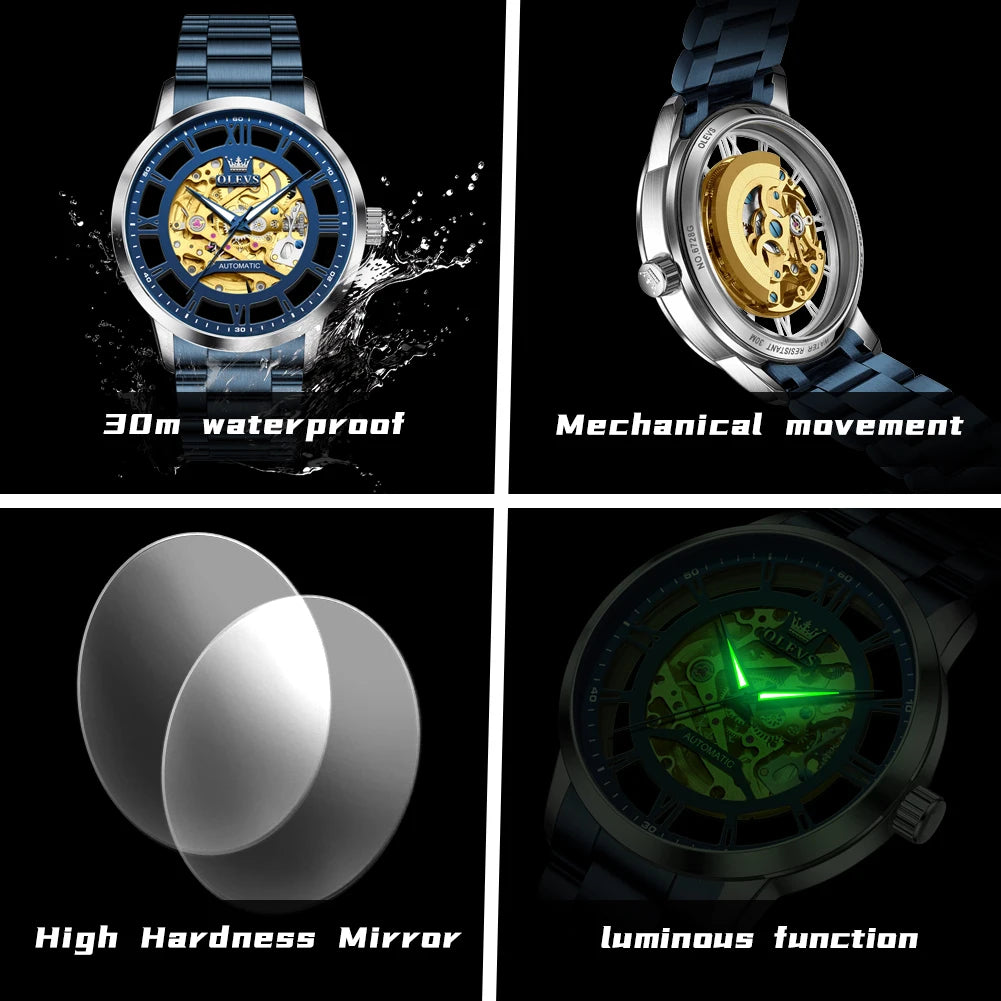 OLEVS 6728 Luxury Skeleton Watch for Men