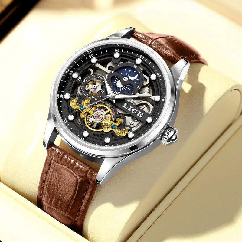 LIGE Tourbillon Skeleton Watch for Men