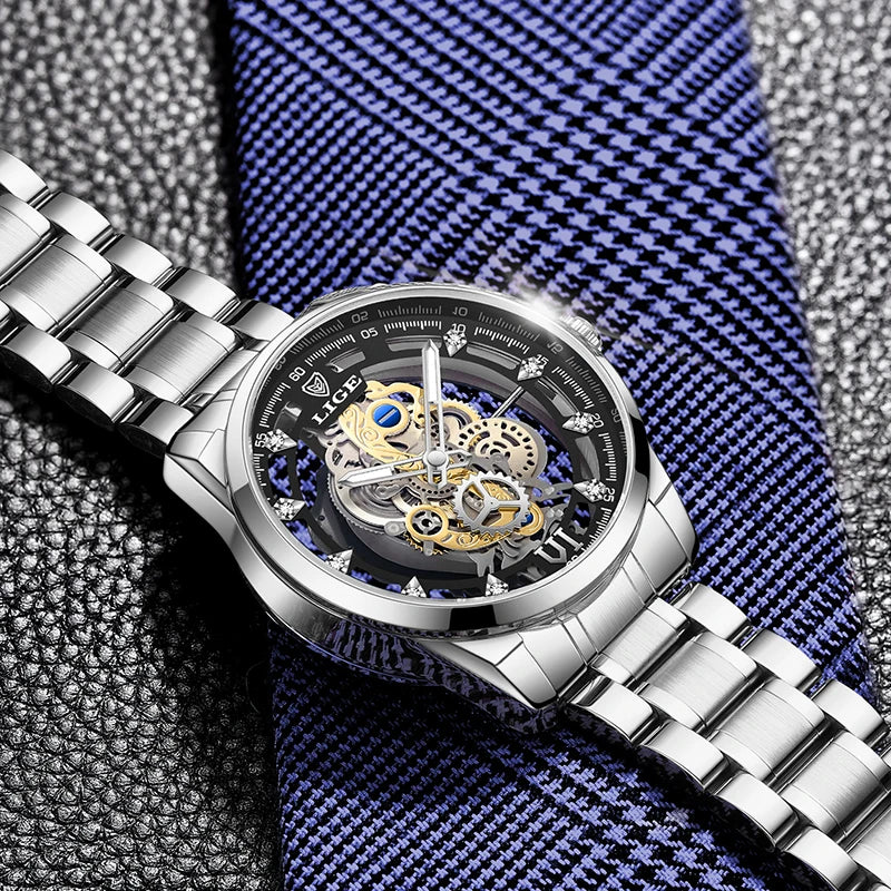 LIGE Luxury Skeleton Men's Watch – Premium Quartz Wristwatch