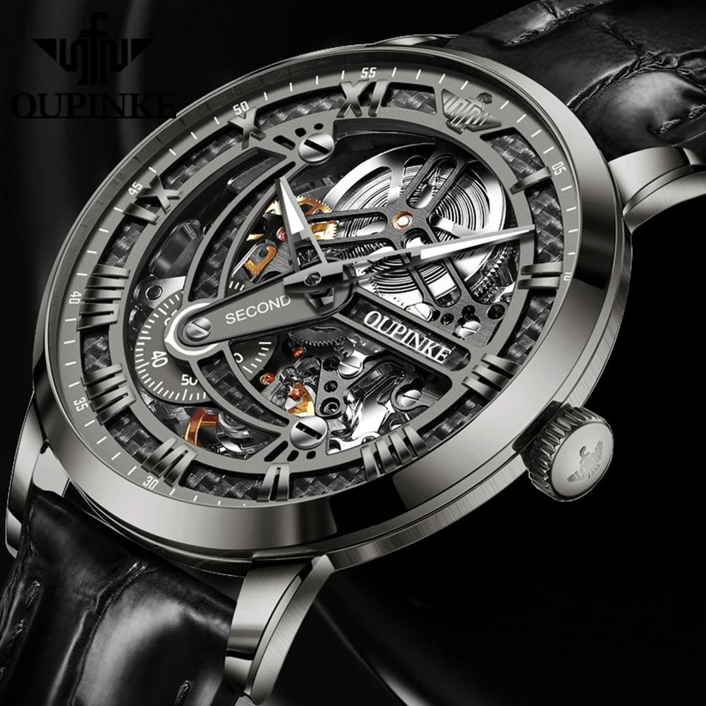 OUPINKE 3173 Luxury Skeleton Watch for Men