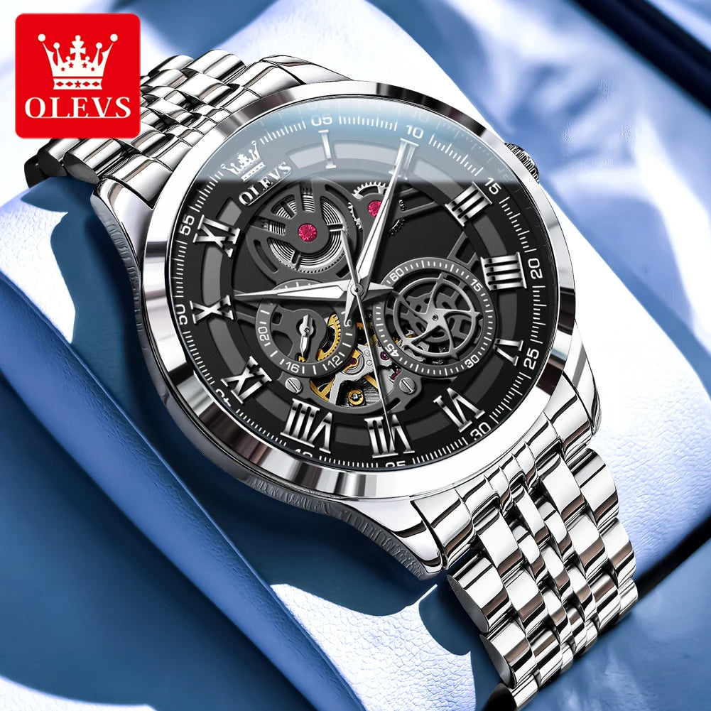OLEVS Luxury Skeleton Watch for Men