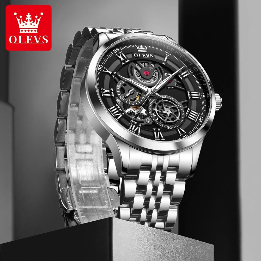 OLEVS Luxury Skeleton Watch for Men