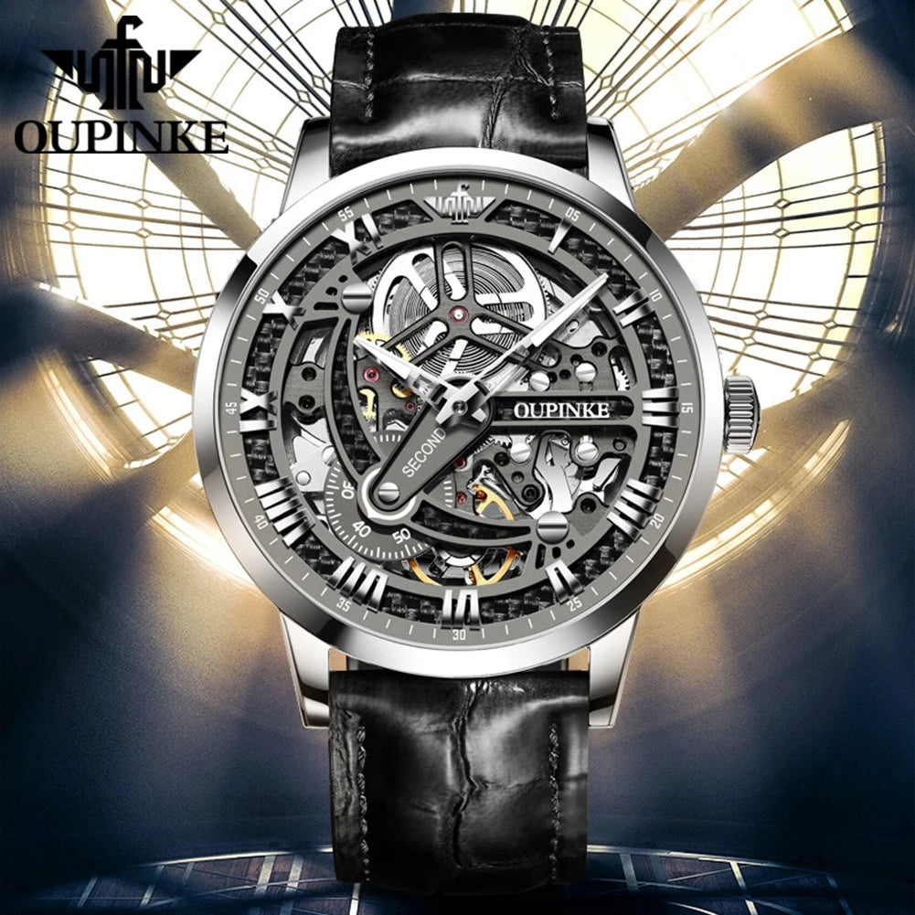 OUPINKE 3173 Luxury Skeleton Watch for Men