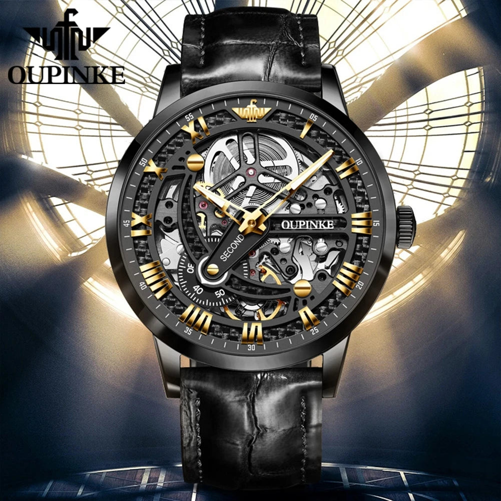 OUPINKE 3173 Luxury Skeleton Watch for Men