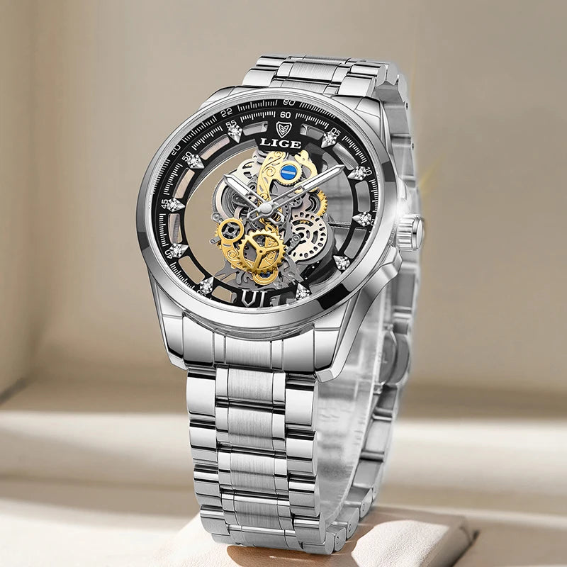 LIGE Luxury Skeleton Men's Watch – Premium Quartz Wristwatch