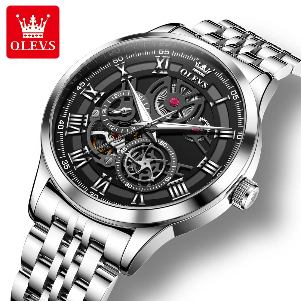 OLEVS Luxury Skeleton Watch for Men
