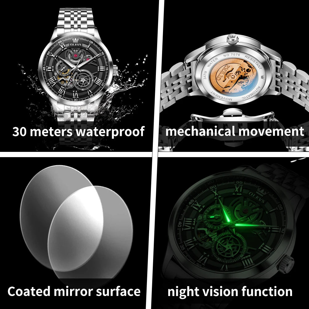OLEVS Luxury Skeleton Watch for Men