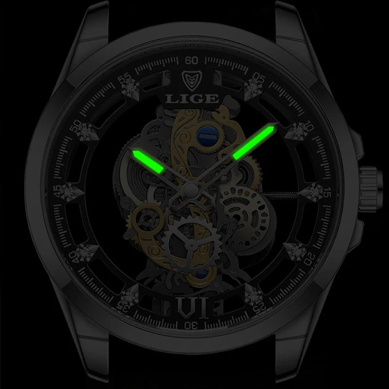 LIGE Luxury Skeleton Men's Watch – Premium Quartz Wristwatch