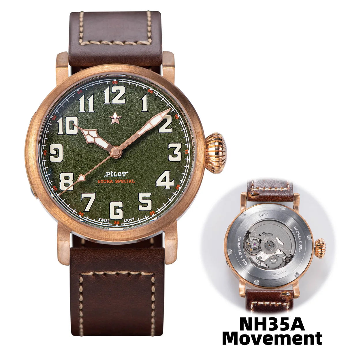 Bronze Skeleton Pilot Watch for Men
