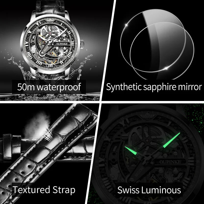 OUPINKE 3173 Luxury Skeleton Watch for Men