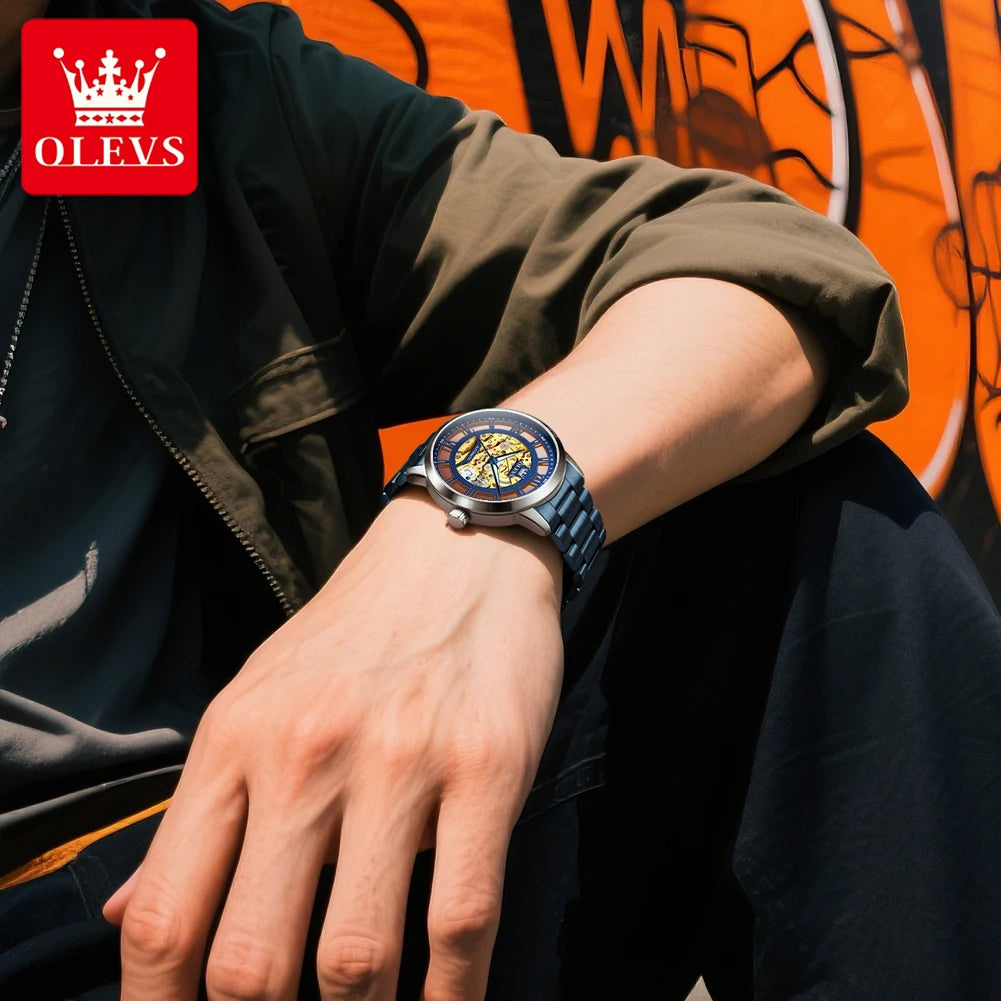 OLEVS 6728 Luxury Skeleton Watch for Men