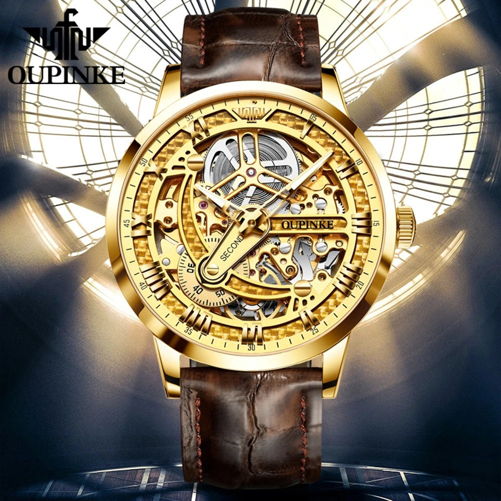 OUPINKE 3173 Luxury Skeleton Watch for Men