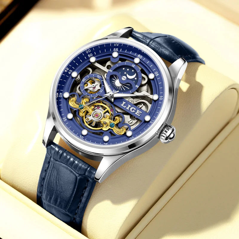 LIGE Tourbillon Skeleton Watch for Men