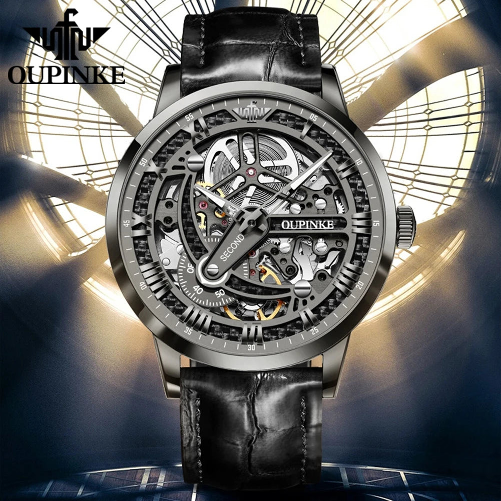 OUPINKE 3173 Luxury Skeleton Watch for Men