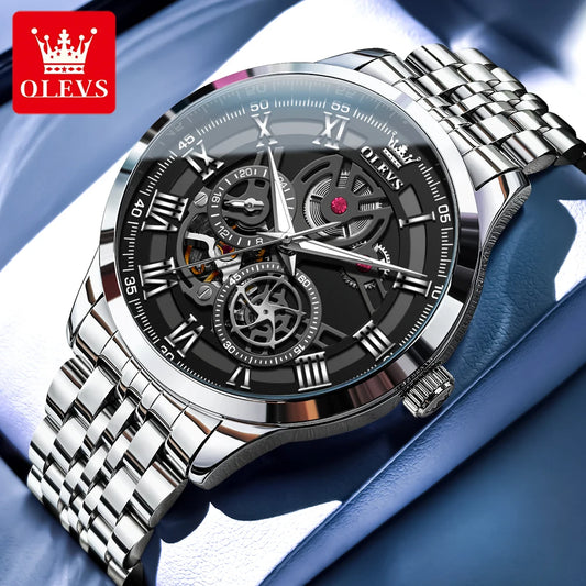 OLEVS Luxury Skeleton Watch for Men