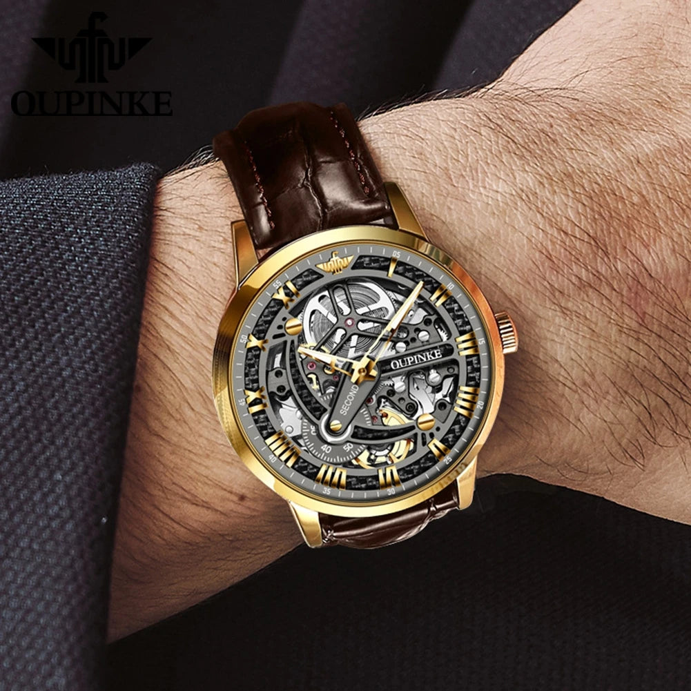OUPINKE 3173 Luxury Skeleton Watch for Men
