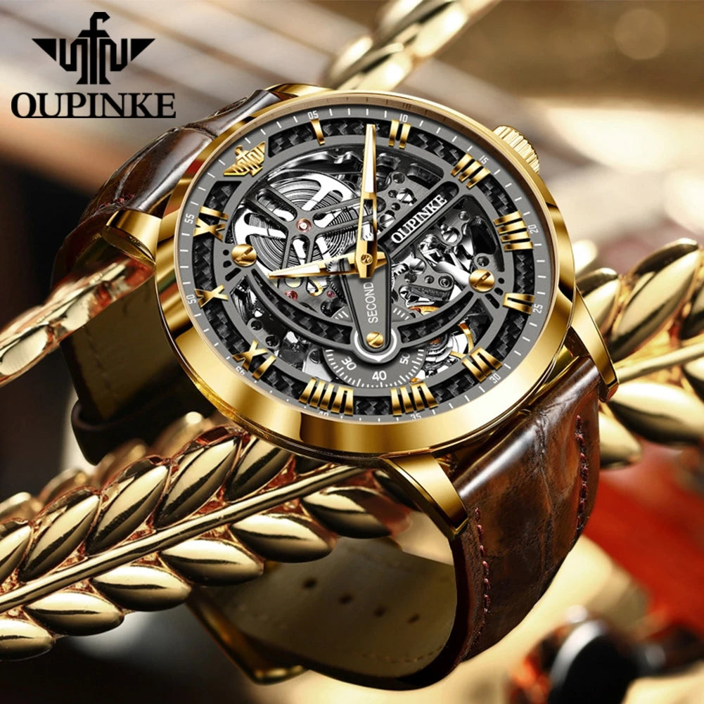 OUPINKE 3173 Luxury Skeleton Watch for Men